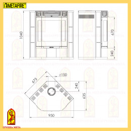 Стальная печь-камин Амур 12 (аот-12-03) Мета
