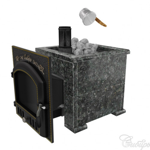 Чугунная банная печь "Сибирь 25" дверка 700*700 в облицовке Оптима, пироксенит НМК