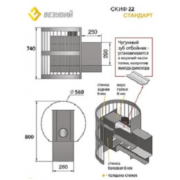 Банная печь ВЕЗУВИЙ Скиф Стандарт 22 (ДТ-4С) теплообменник