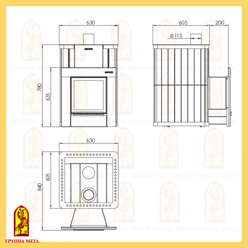 Печь-каменка Сахалин 20 (пб-20тс) Мета дровяная банная для бани и сауны